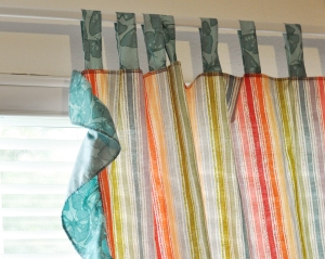 curtain tabs with narrow rolled hems